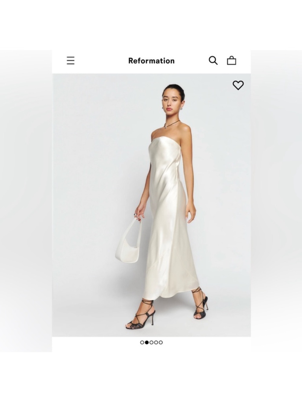 Reformation Satin Strapless Slip Dress in Ivory